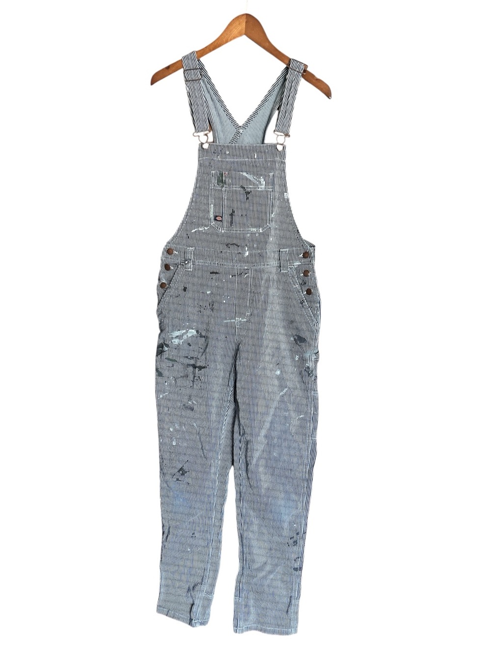 Vintage Dickies Pin Striped Overalls - Blue/Black/White Paint-Splatter